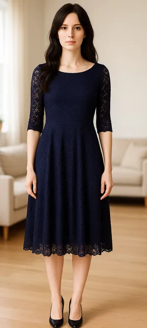 Navy Lace Fit-and-Flare Dress thumbnail 1