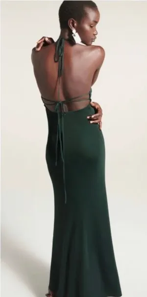 Zara Emerald Green Backless Halter Maxi Dress thumbnail 1