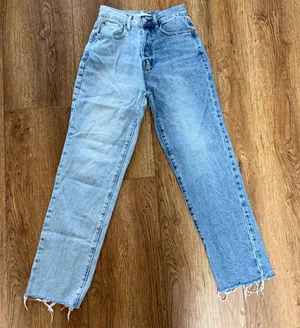 PacSun Two Tone Denim Dad Jeans High Waisted Button‎ Fly Raw Hem Size 24 Grunge thumbnail 1