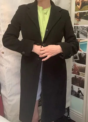 Black midi wool coat warm jacket thumbnail 1