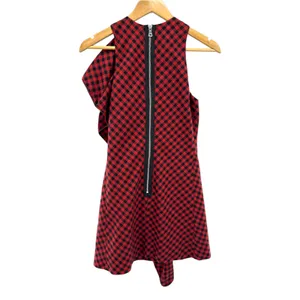 NWT Petersyn Ariana Arona Gingham‎ Ruffle Asymmetrical Dress Red Black XS thumbnail 8