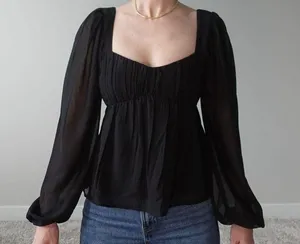 Abercrombie Long Sleeve Black Ruched Sweetheart Puff Sleeve Top Size S thumbnail 5