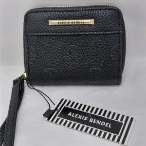 Alexis Bendel Womens Wristlet Wallet Black Pebbled Zip Around Coin Card Holder thumbnail 2
