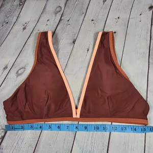 Aerie Scoop Bikini Top Brown Peach Trim V Neck‎ Plunge Size XL thumbnail 6