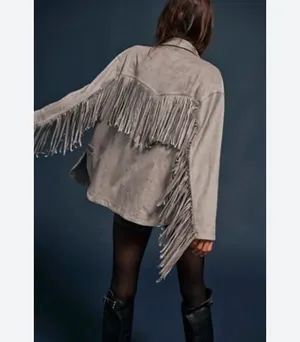 Free People Fringe Out Vegan Suede Jacket Gray Size XL NEW thumbnail 2