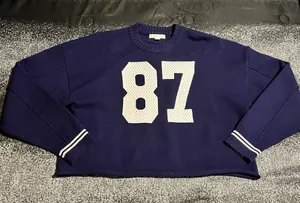 Aeropostale Womens medium Navy Blue Varsity. "87" Knit Sweater Cropped Crewneck thumbnail 1