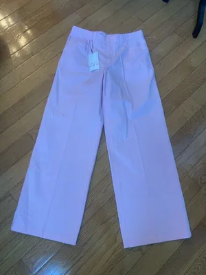 ZARA Pink High Waisted Wide Straight Leg Cotton Pants Pastel Barbiecore NWT Sz M thumbnail 3