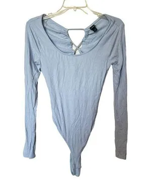Target Wild Fable New W/o Tags Blue Ribbed Long Sleeve Open Back Bodysuit Small thumbnail 1