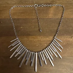 Silver tone spike fringe necklace thumbnail 2
