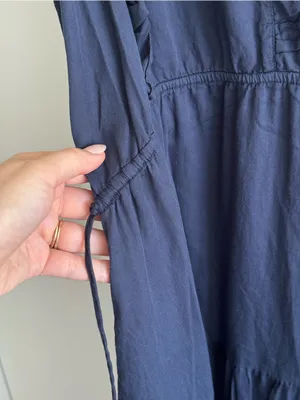 STARK X Navy Blue Cotton Ruffle Tiered Maxi Dress Boho Prairie Cottagecore L thumbnail 5