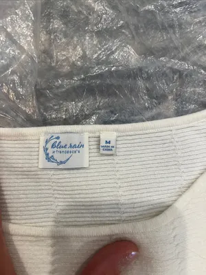 Francesca's Collections Blue Rain Cream Boatneck Knit Sweater size medium. thumbnail 5