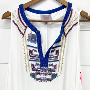 For Cynthia Swimsuit Cover Up Womens Medium Embroidered Shark Bite‎ White Beachy thumbnail 3