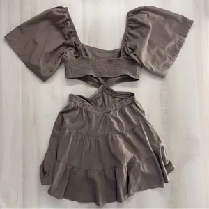 FREE PEOPLE cross of sunlight brown linen sexy travel vacation weekend dress thumbnail 4