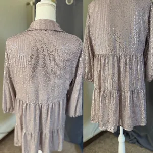 Maeve Bettina Sequined Tiered Shirtdress Medium Petite Dusty Purple Mini NWT thumbnail 7