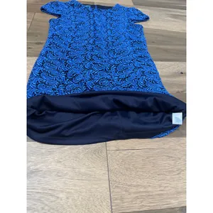 Pim + Larkin Dress Size M Royal Blue Scroll Lace Shift Lined Cap Sleeve thumbnail 7