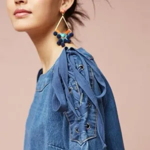 NEW Anthropologie Maeve Denim‎ Mini Shift Dress w/ Lace Up Shoulders Women’s S thumbnail 3