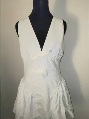 Corset Cute Bow Decor V-Neck A-Line Ruffle Mini Dress, Vacation, Date, Romantic thumbnail 3