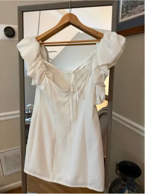 Women's idem ditto White Mini Dress with Ruffle Sleeves L thumbnail 3