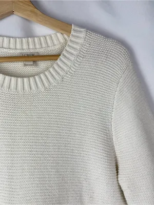 J. Crew Ivory White Classic Crewneck Cotton & Wool Blend Sweater S thumbnail 3