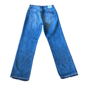 Zara Womens High Rise Wide Leg Jeans Blue Medium Wash Raw Hem Size 8 8228/221 thumbnail 2