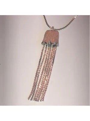 Vintage Silver Tone Fringe Tassel Pendant Dainty Boho Retro Necklace thumbnail 3