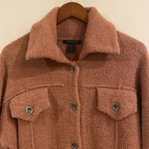 Tahari Sherpa Fuzzy Brown Copper Button Shacket Size 1X thumbnail 2