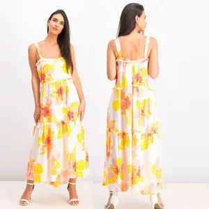 Free People‎ Women's Moonshine Linen Blend Floral Midi Dress Neutral Boho Size M thumbnail 10