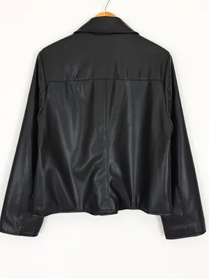 Sam Edelman Faux Leather Swing Jacket in Black | Size L thumbnail 6
