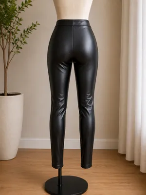 Women’s Black Faux Leather Stretch Leggings High Waist thumbnail 2