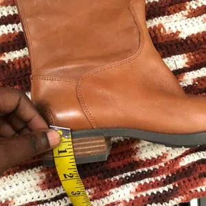 Sam Edelman Brown Cognac Leather Tall Knee High Penny Wide Calf Riding Equestrian Boots Size 6M #western #boho #indie Measurements in pics thumbnail 6