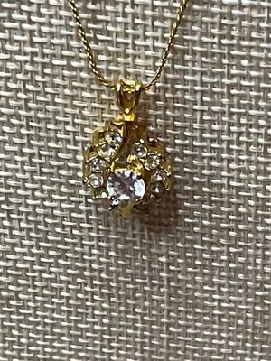 Gold Twist Solitaire Round Crystal Pendant Necklace thumbnail 2