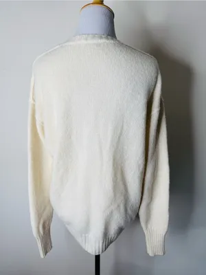 James Perse Cream Cashmere Faux Wrap Sweater thumbnail 6
