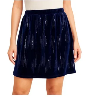 Skies Are Blue New Navy Sequin Holiday Velvet Skirt preppy old money small thumbnail 1