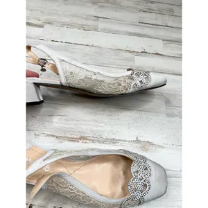 J Renee Silver Gray Lace Rhinestone Embellished Square Toe Slingback Heels 9.5 thumbnail 3
