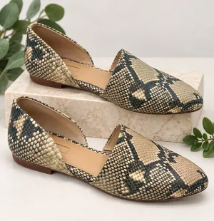 Antonio Melani Leather Snakeskin D'Orsay Flats 8M Python Printed Pointed Slip On thumbnail 1