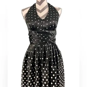 Eliza J Polka Dot Halter Dress - Size 6 NWT - Retro Fit & Flare Black White thumbnail 4