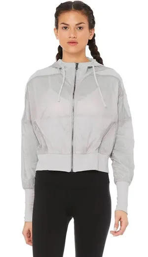 Alo Yoga Dove Grey Aqua Sheer Hooded Full Zip Jacket Size Medium thumbnail 1