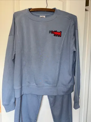 Keith Haring Slate Blue Crew Neck Sweatshirt With Matching Jogger Pants Size Sm thumbnail 1