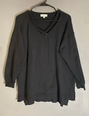 Umgee Tunic Sweater Womens Black Criss Cross V Neck Long Sleeve High Low XL thumbnail 1