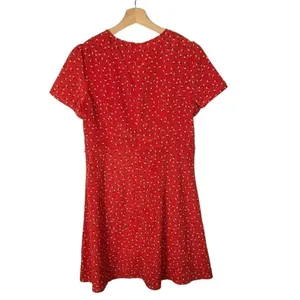 Allegra K Cherry Red Floral‎ Ruffle Trim Short Sleeve Mini Dress S thumbnail 3