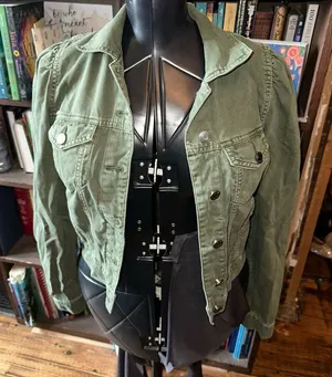 Gap denim army green classic XS distressed denim jacket thumbnail 1