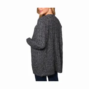 Be Fabulous Cable Knit Cardigan XS Gray Black Open Front Longline Pocket Sweater thumbnail 9