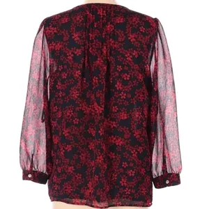 Tommy Hilfiger Pintucked Tie 3/4 Sleeve Floral Top v6x thumbnail 3