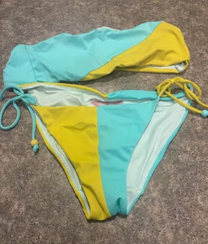 Victoria's Secret Teal & Yellow Colorblock Bikini Set thumbnail 1