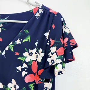 Ralph Lauren Blue Coral Floral Flutter Sleeve Stretch Sheath Dress Size 14 thumbnail 5