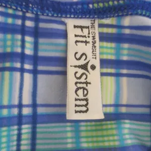 Fit System Blue and Lime Plaid Print Bikini Bottoms thumbnail 3