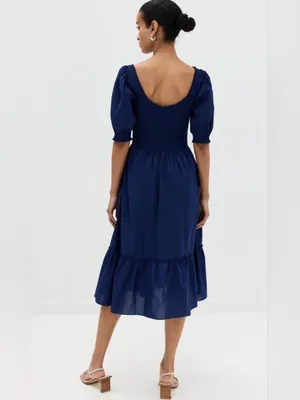 Hill House Home The Louisa Nap Dress S Navy Cottagecore Smocked Puff Sleeve NWT thumbnail 4