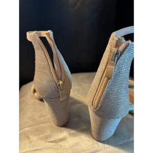 Windsor Champagne Gold Glitter Block Heels Ankle Strap Sandals Formal Evening thumbnail 3