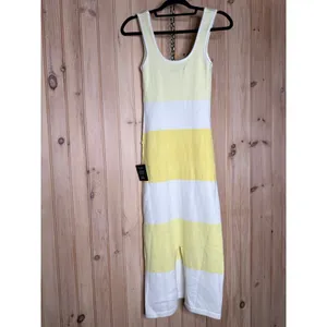 NWT Lulus Easily Gorgeous Ivory & Yellow Striped Midi Sweater Dress Casual Sz S thumbnail 5