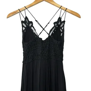 Free People One Adella Slip‎ Dress Black Lace Mini XS Boho Festival Ruffle Hem thumbnail 7